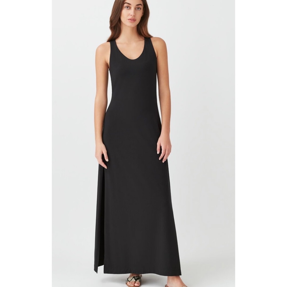 Cuyana Womens Size Large Circle Back Dress Black Pima Cotton Maxi Stretch NEW.